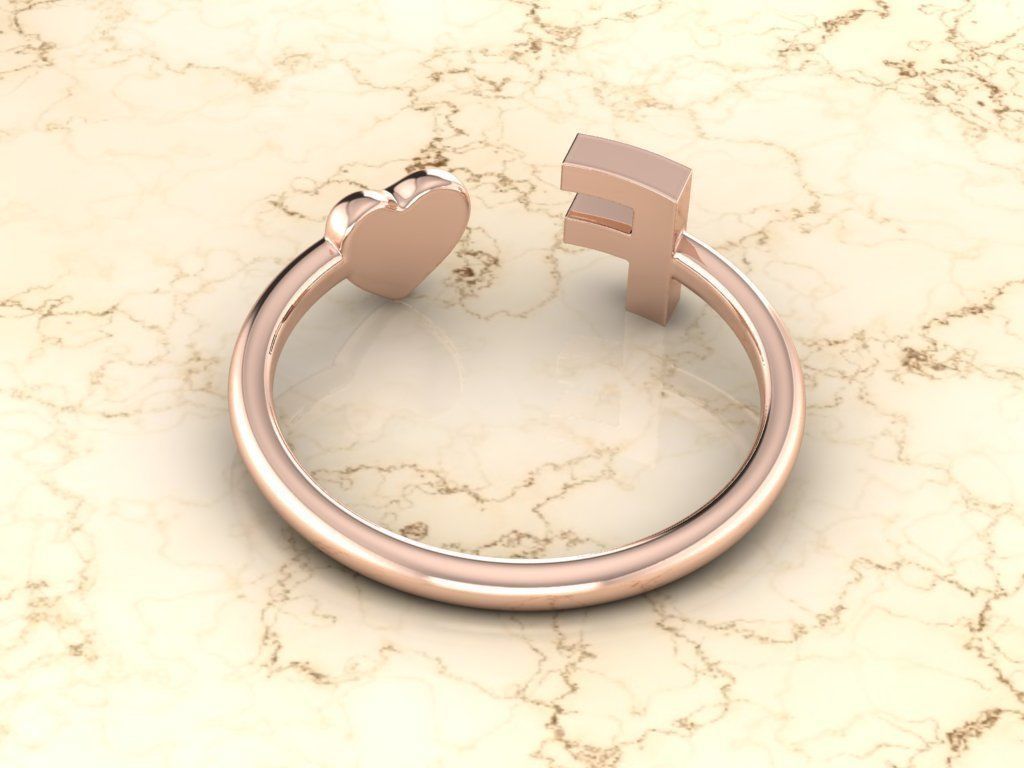 Alphabet Jewelry with Heart Ring  F 3D print model_5
