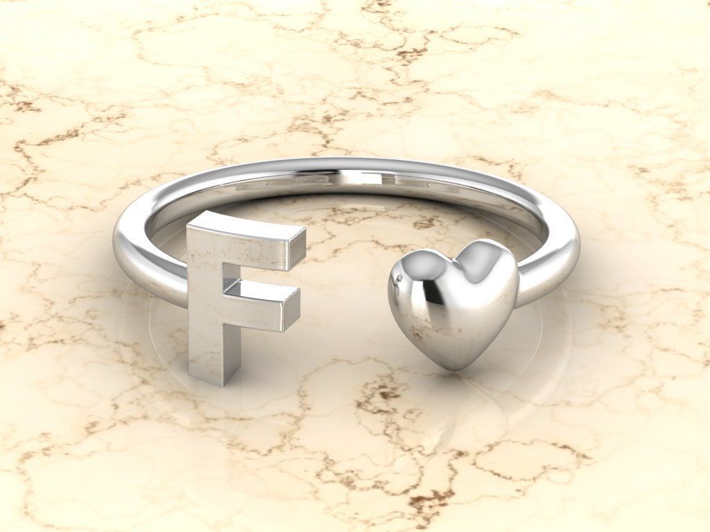 Alphabet Jewelry with Heart Ring  F 3D print model_6