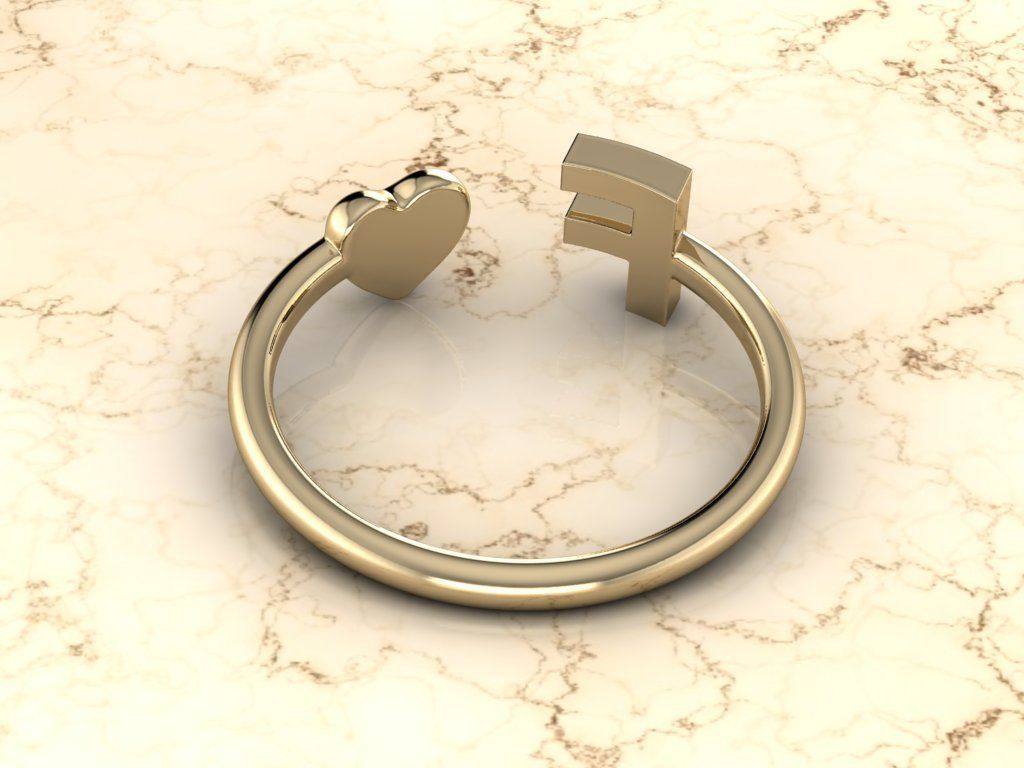 Alphabet Jewelry with Heart Ring  F 3D print model_12