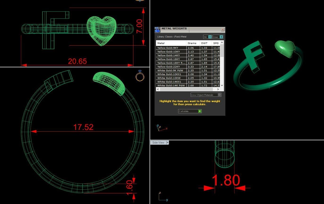 Alphabet Jewelry with Heart Ring  F 3D print model_1