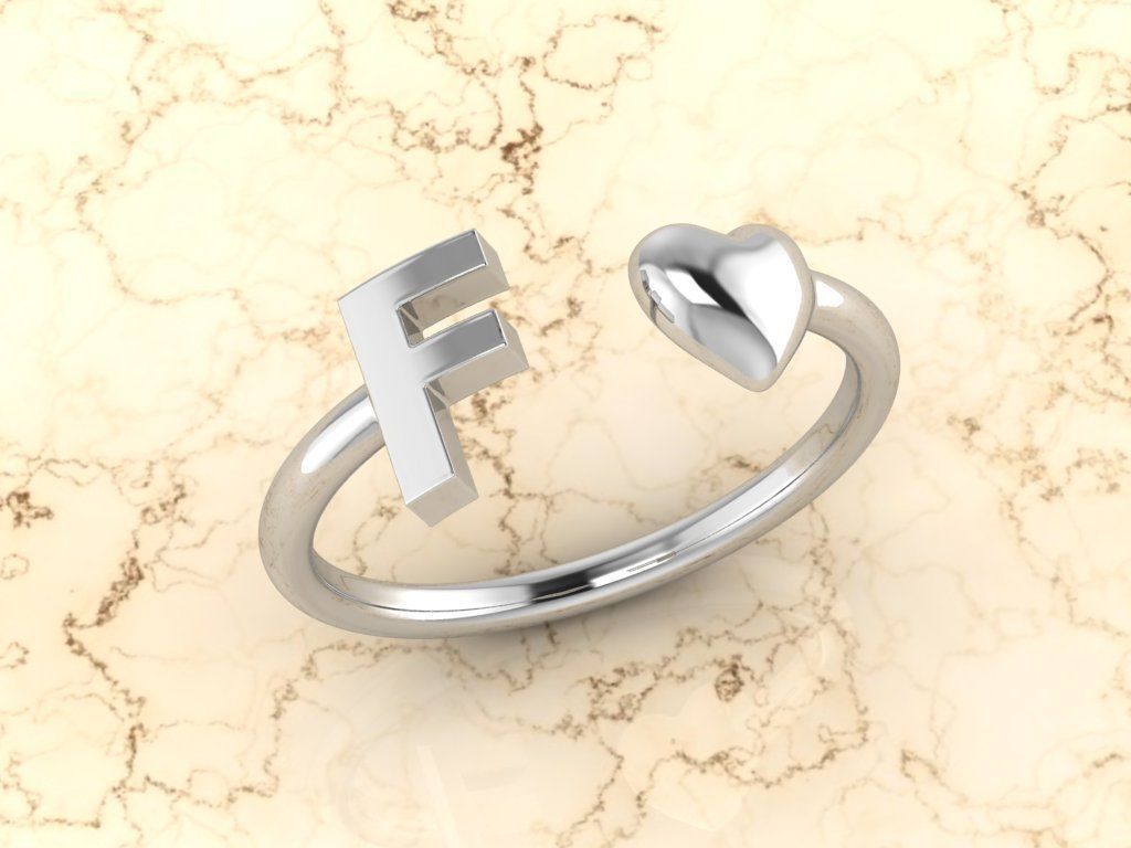 Alphabet Jewelry with Heart Ring  F 3D print model_7
