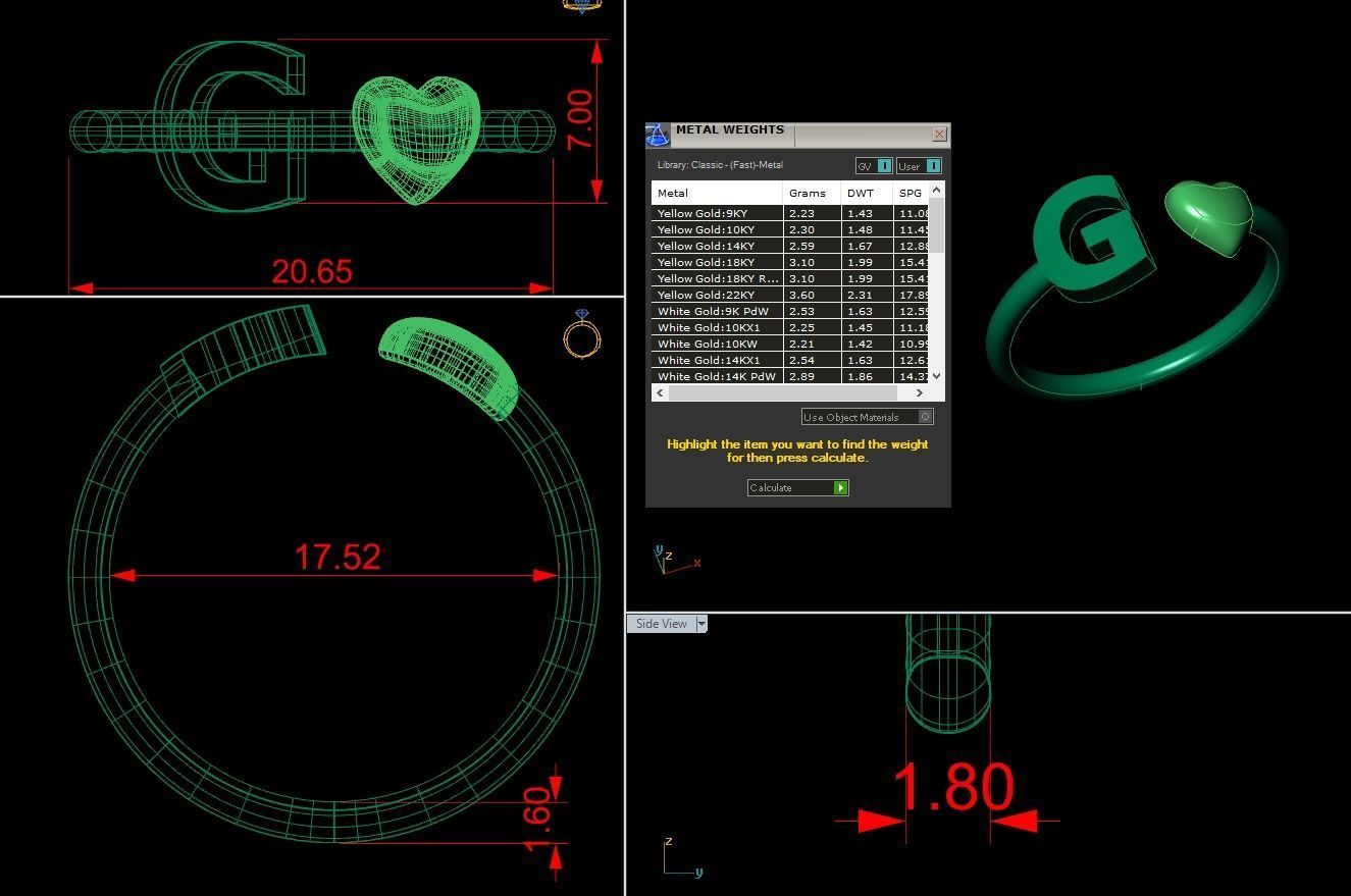 Alphabet Jewelry with Heart Ring  G 3D print model_1