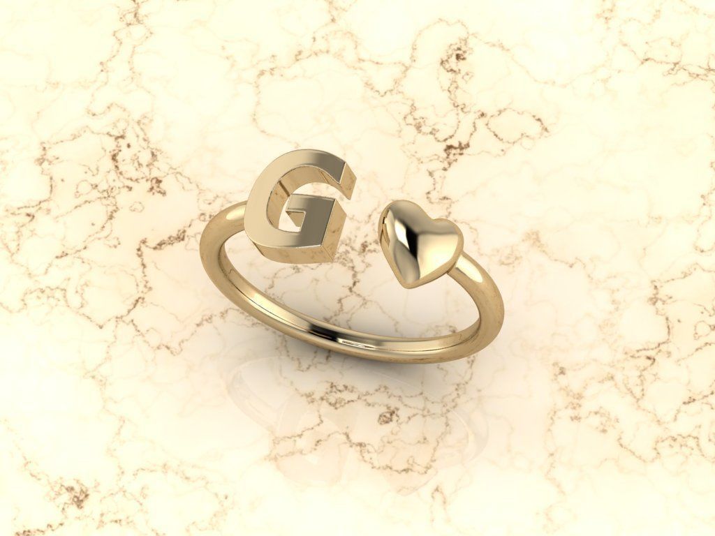Alphabet Jewelry with Heart Ring  G 3D print model_11