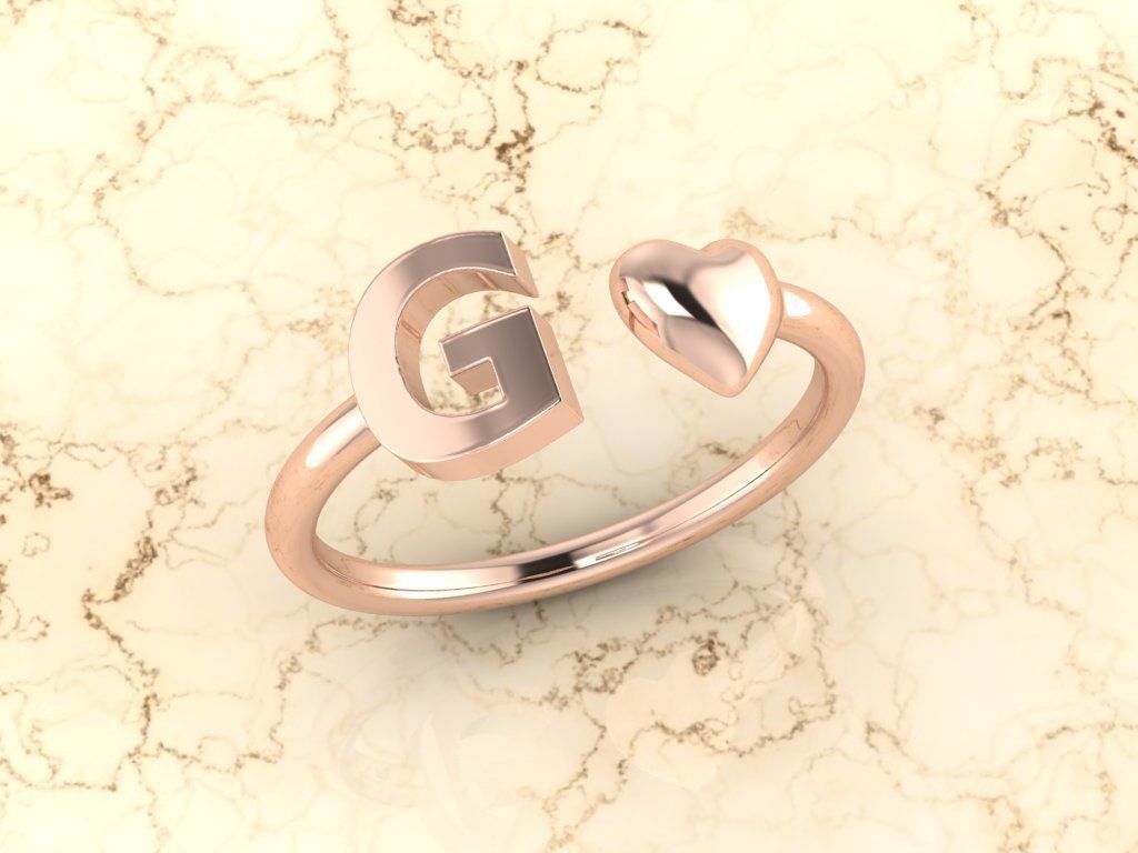 Alphabet Jewelry with Heart Ring  G 3D print model_3
