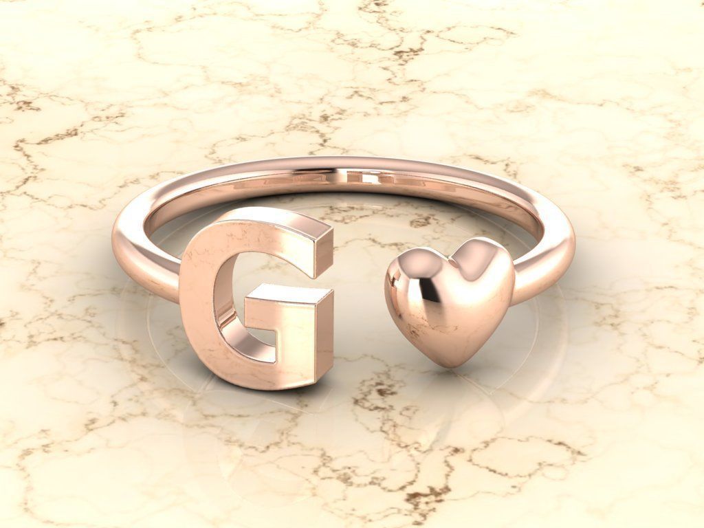 Alphabet Jewelry with Heart Ring  G 3D print model_2