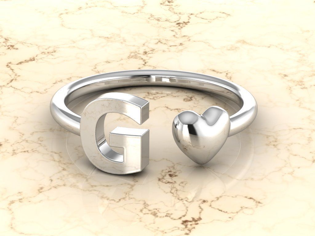 Alphabet Jewelry with Heart Ring  G 3D print model_6