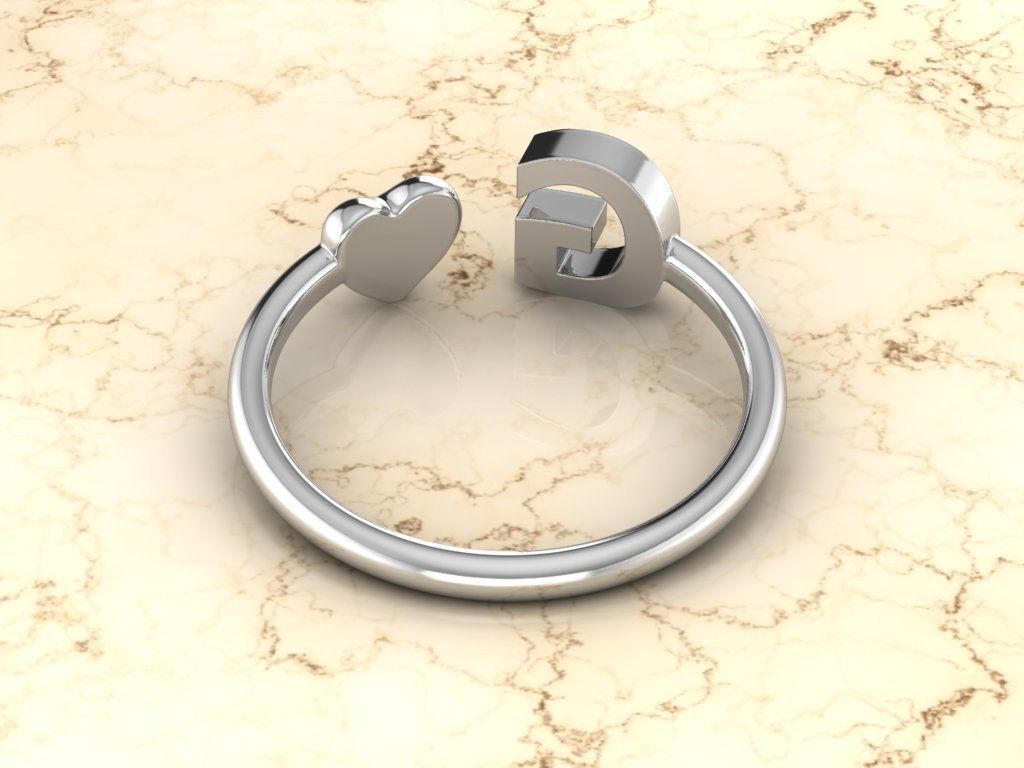 Alphabet Jewelry with Heart Ring  G 3D print model_9