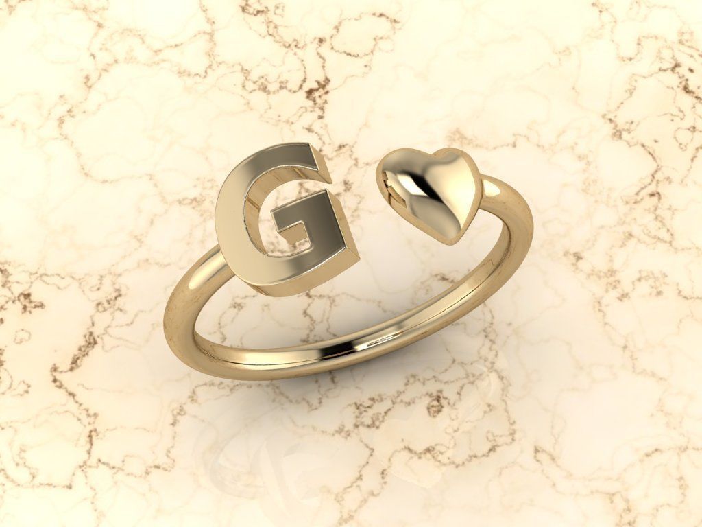 Alphabet Jewelry with Heart Ring  G 3D print model_10
