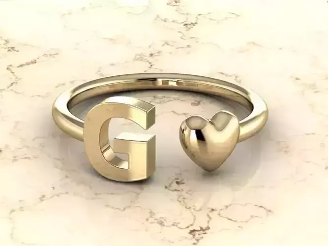 Alphabet Jewelry with Heart Ring  G 3D print model