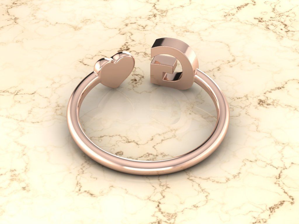Alphabet Jewelry with Heart Ring  G 3D print model_5