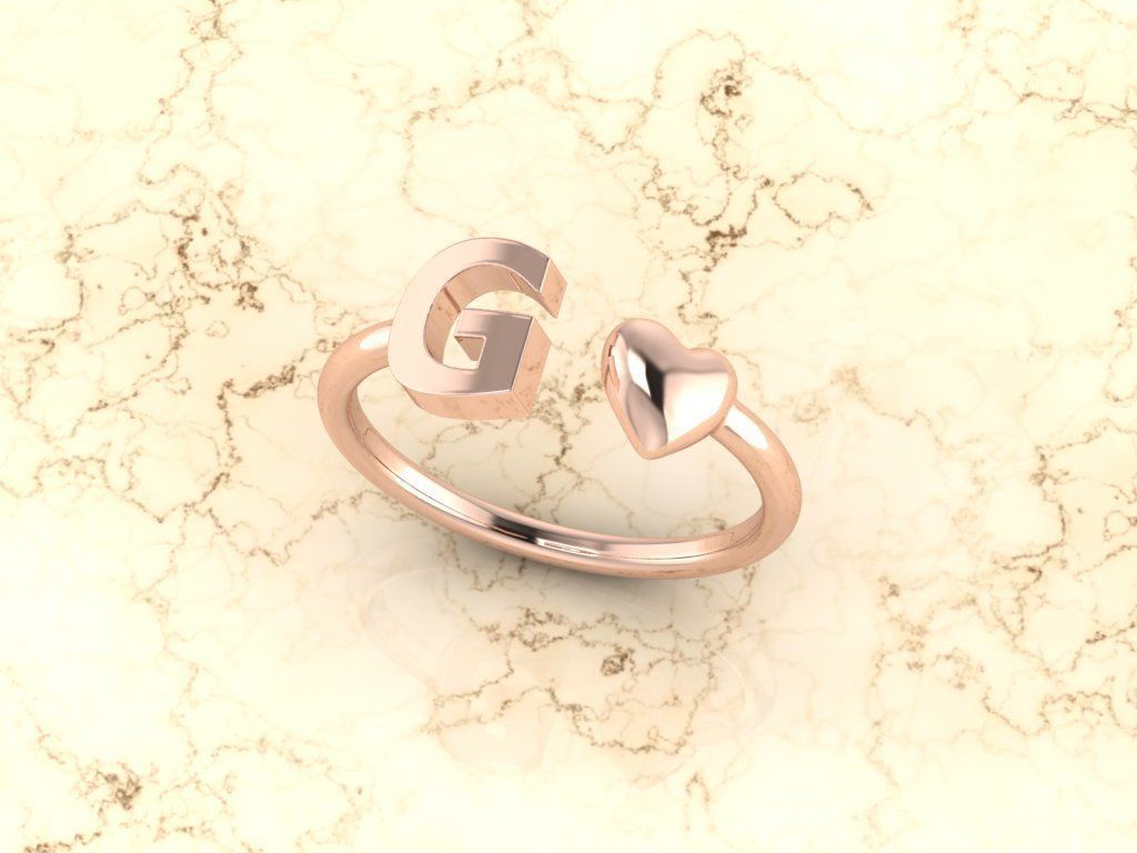 Alphabet Jewelry with Heart Ring  G 3D print model_4