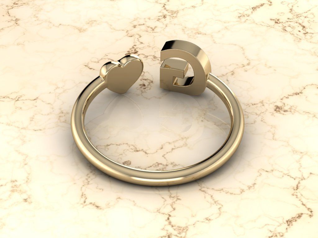 Alphabet Jewelry with Heart Ring  G 3D print model_12