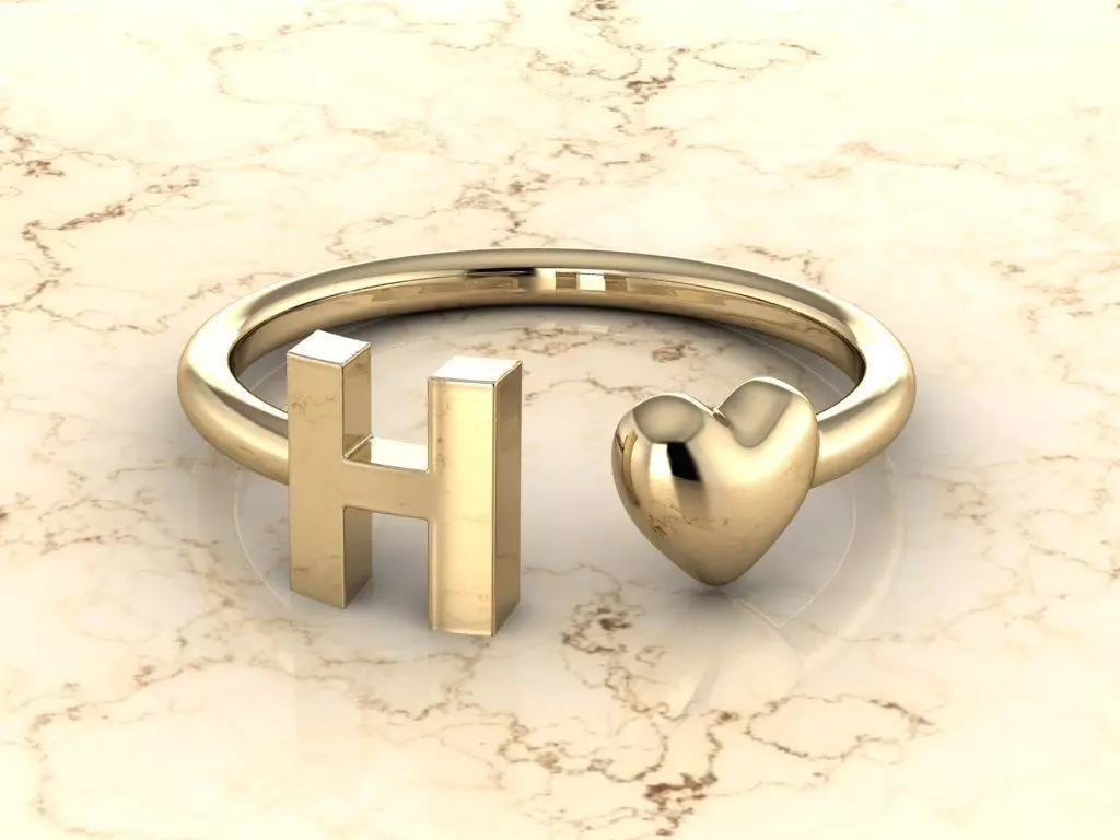 Alphabet Jewelry with Heart Ring  H 3D print model_0