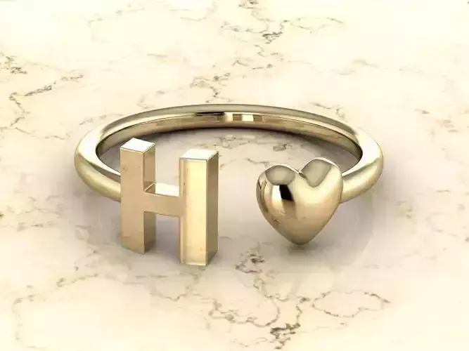 Alphabet Jewelry with Heart Ring  H 3D print model