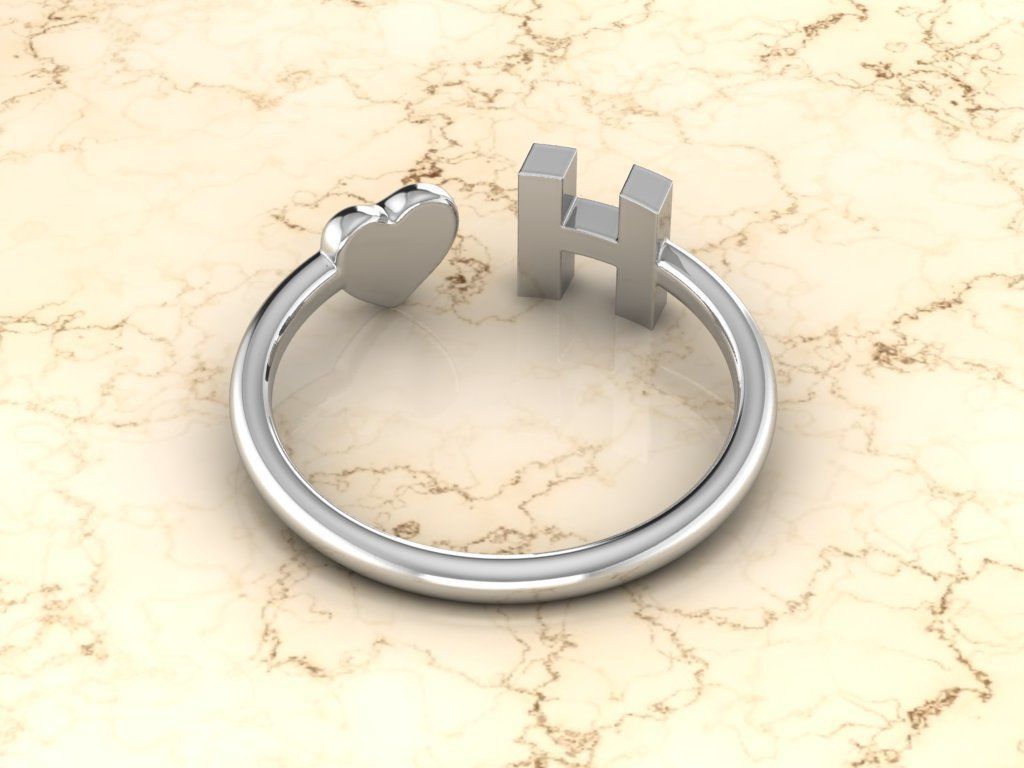 Alphabet Jewelry with Heart Ring  H 3D print model_9
