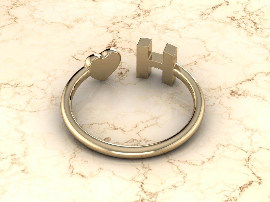 Alphabet Jewelry with Heart Ring  H 3D print model_12