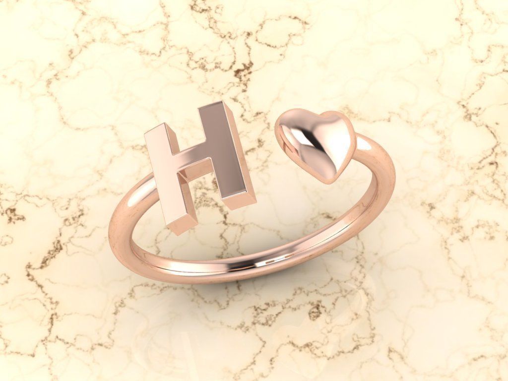 Alphabet Jewelry with Heart Ring  H 3D print model_3