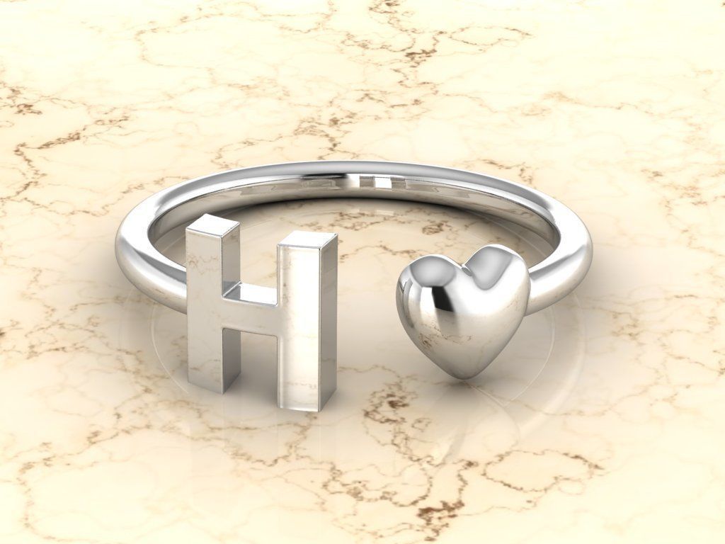 Alphabet Jewelry with Heart Ring  H 3D print model_6