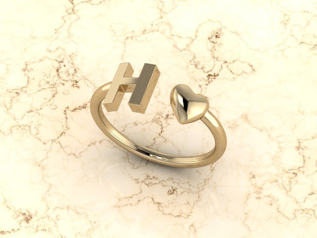 Alphabet Jewelry with Heart Ring  H 3D print model_11