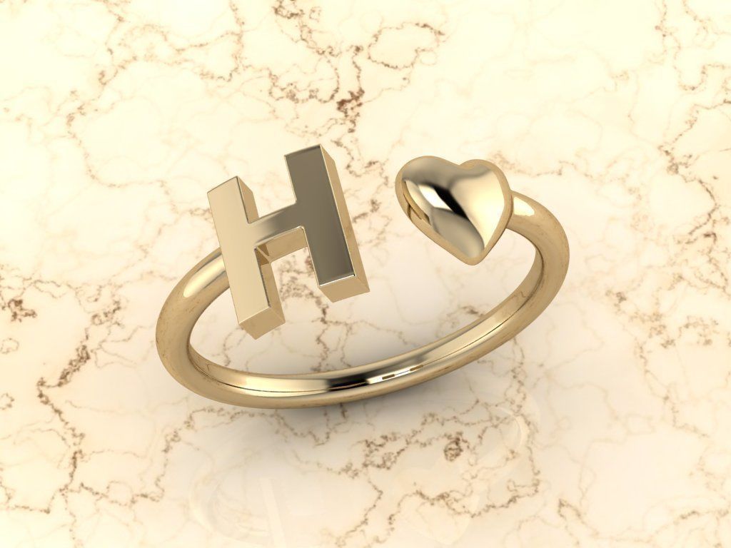 Alphabet Jewelry with Heart Ring  H 3D print model_10