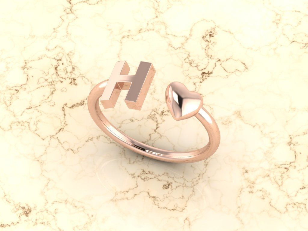 Alphabet Jewelry with Heart Ring  H 3D print model_4