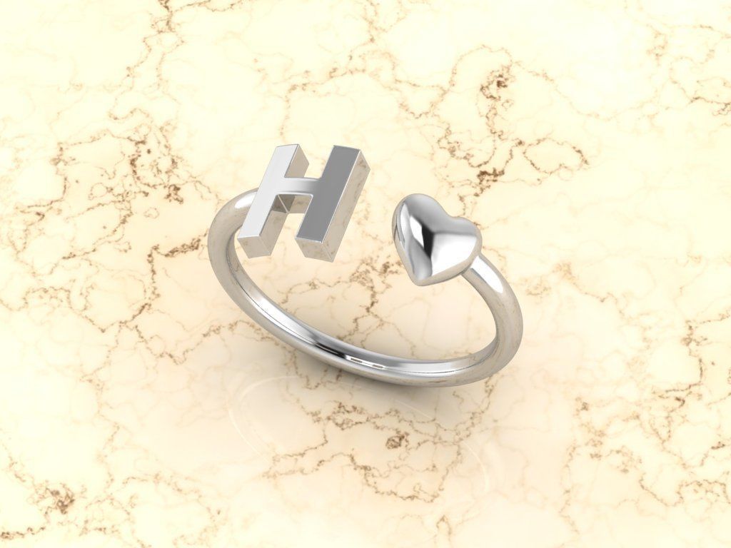 Alphabet Jewelry with Heart Ring  H 3D print model_8
