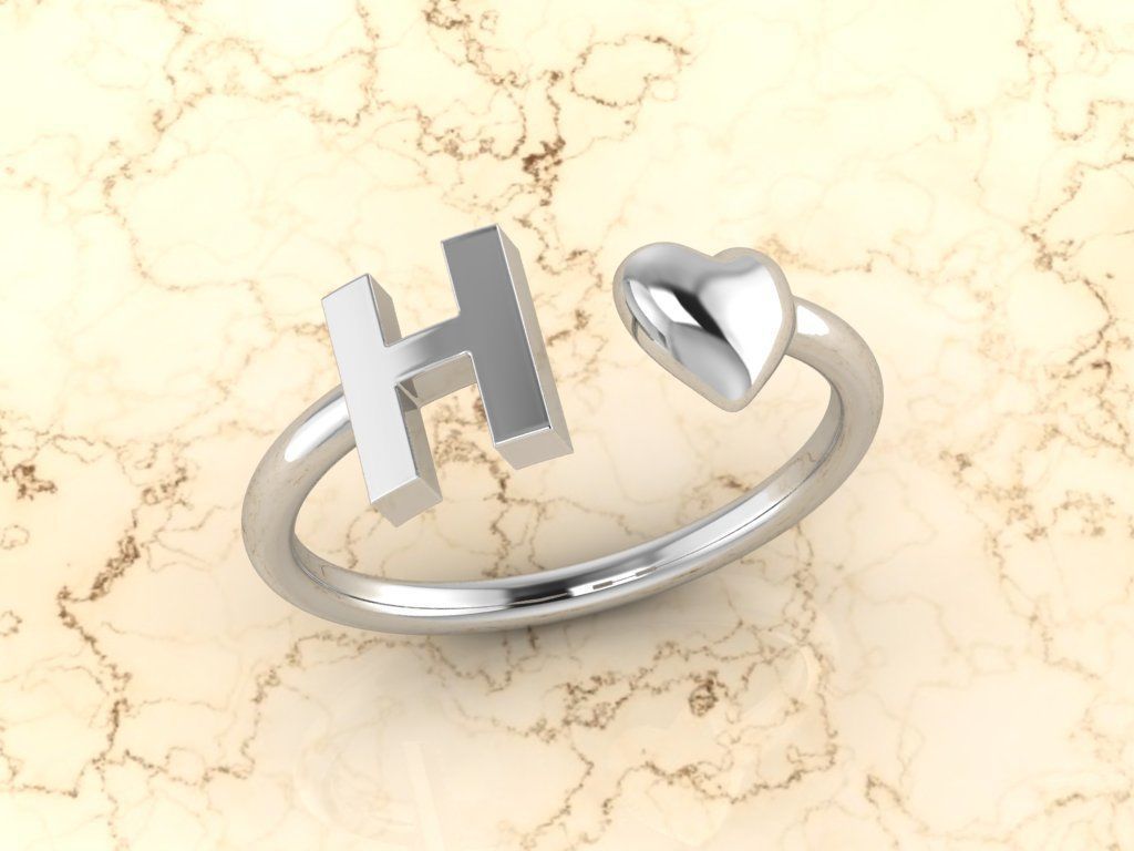 Alphabet Jewelry with Heart Ring  H 3D print model_7