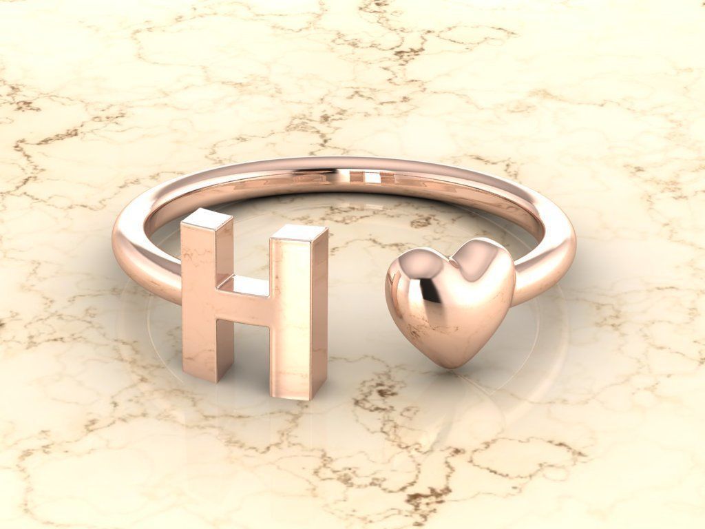Alphabet Jewelry with Heart Ring  H 3D print model_2