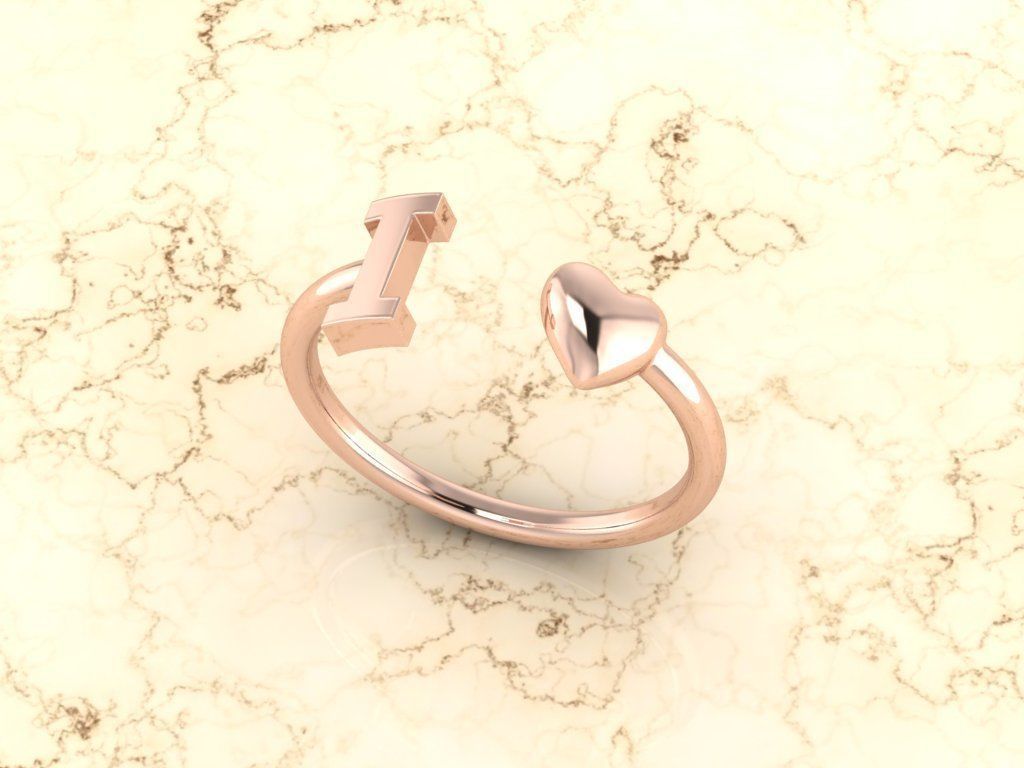 Alphabet Jewelry with Heart Ring  I 3D print model_4