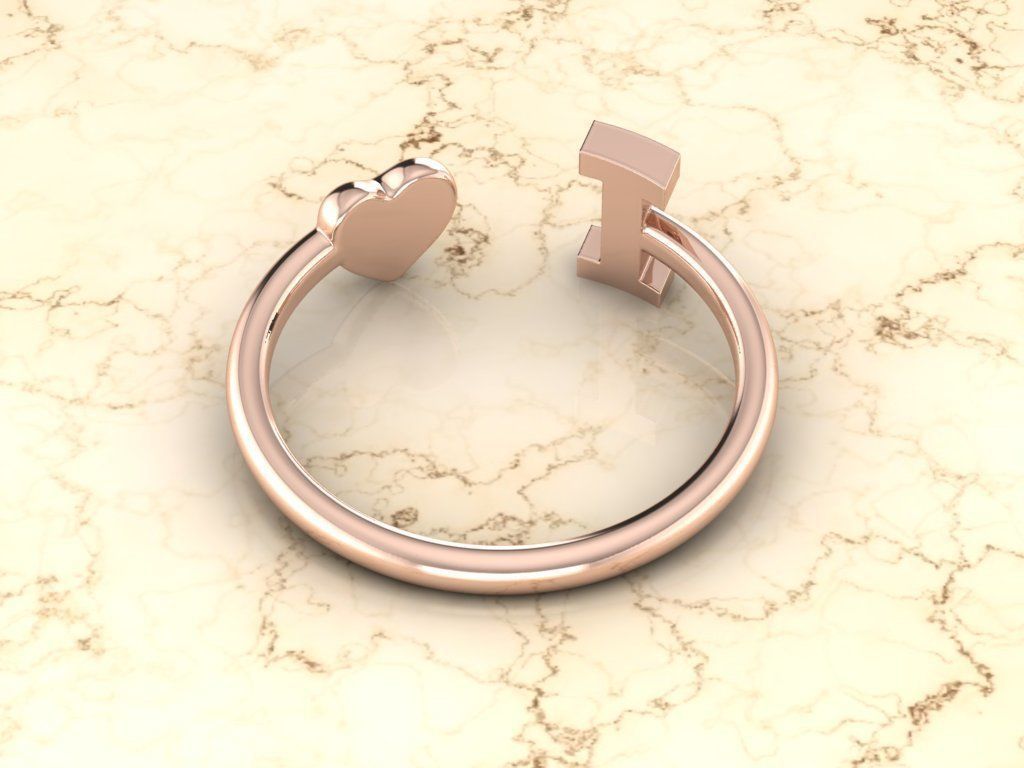 Alphabet Jewelry with Heart Ring  I 3D print model_5