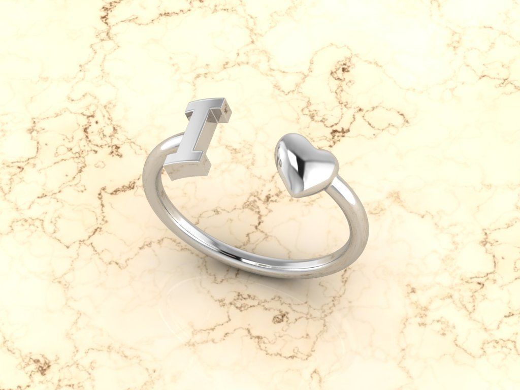 Alphabet Jewelry with Heart Ring  I 3D print model_8