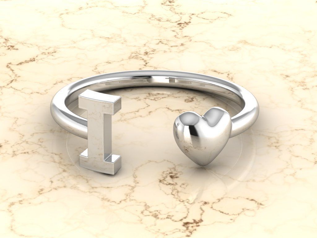 Alphabet Jewelry with Heart Ring  I 3D print model_6