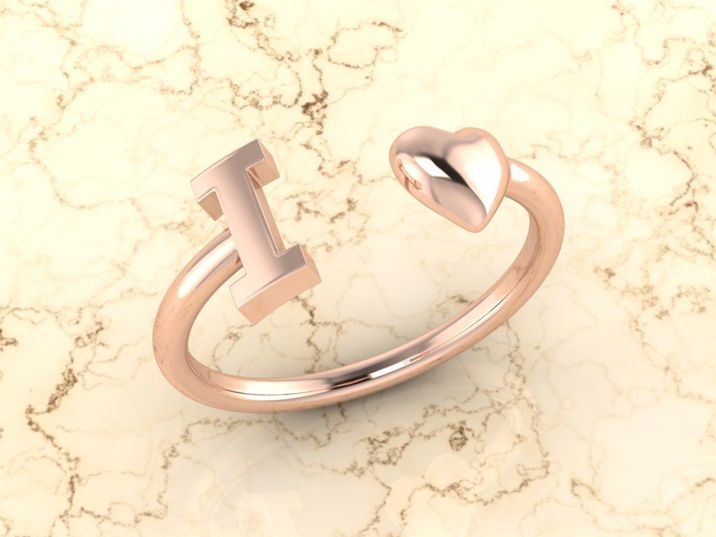 Alphabet Jewelry with Heart Ring  I 3D print model_3