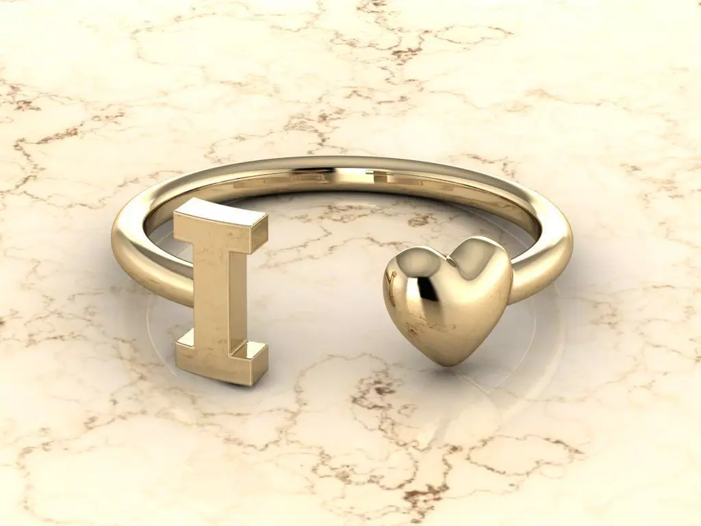 Alphabet Jewelry with Heart Ring  I 3D print model_0