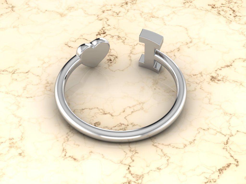 Alphabet Jewelry with Heart Ring  I 3D print model_9