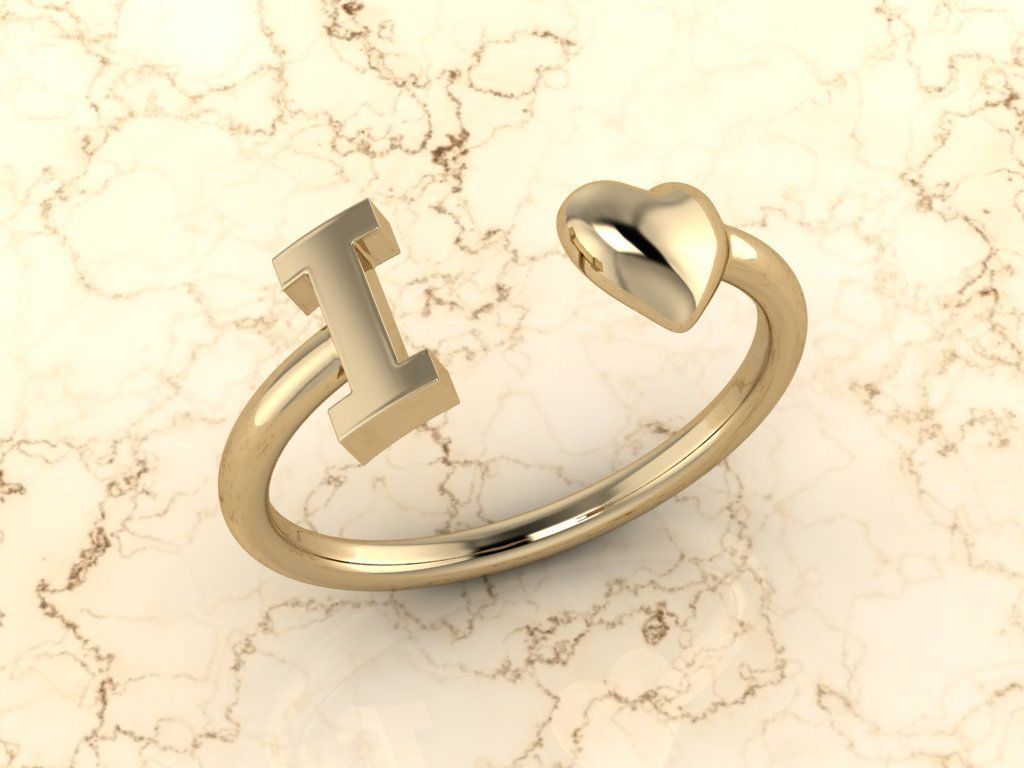 Alphabet Jewelry with Heart Ring  I 3D print model_10