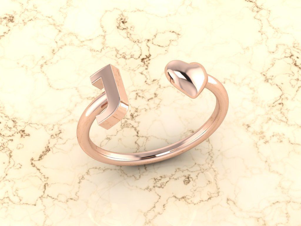 Alphabet Jewelry with Heart Ring  J 3D print model_2