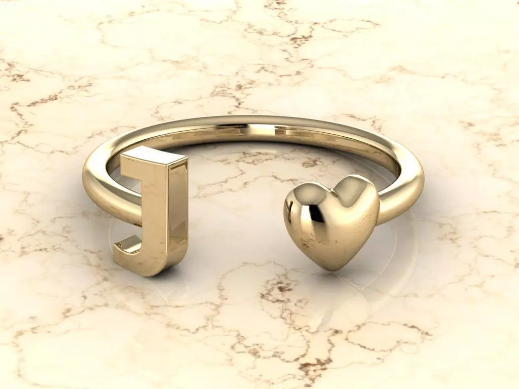 Alphabet Jewelry with Heart Ring  J 3D print model_0