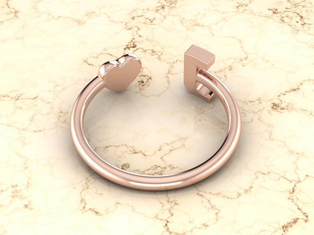 Alphabet Jewelry with Heart Ring  J 3D print model_4