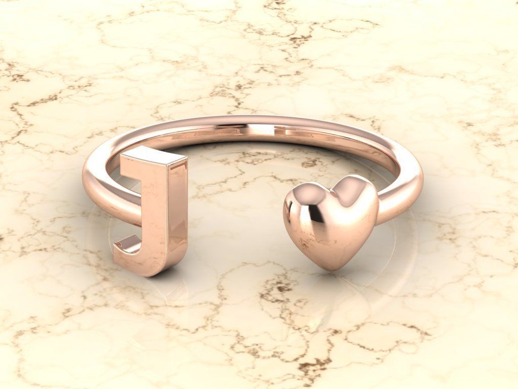 Alphabet Jewelry with Heart Ring  J 3D print model_1