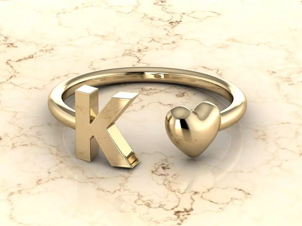 Alphabet Jewelry with Heart Ring K 3D print model_0