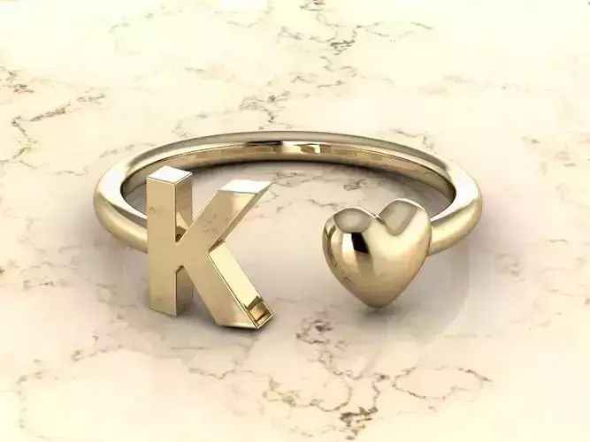 Alphabet Jewelry with Heart Ring K 3D print model