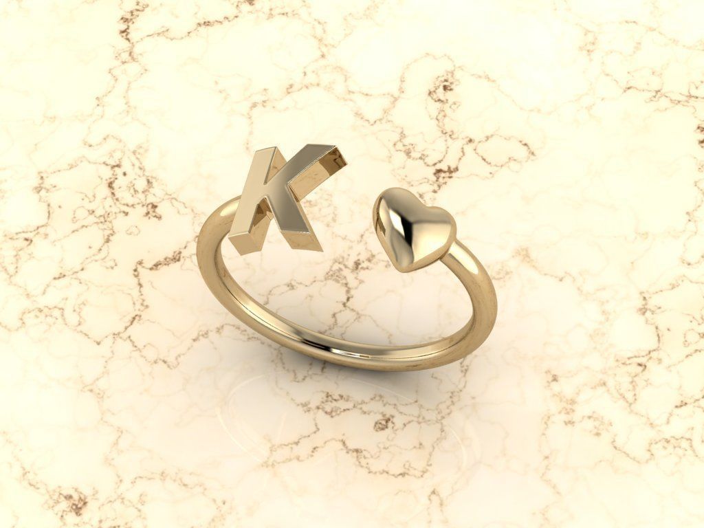 Alphabet Jewelry with Heart Ring K 3D print model_11