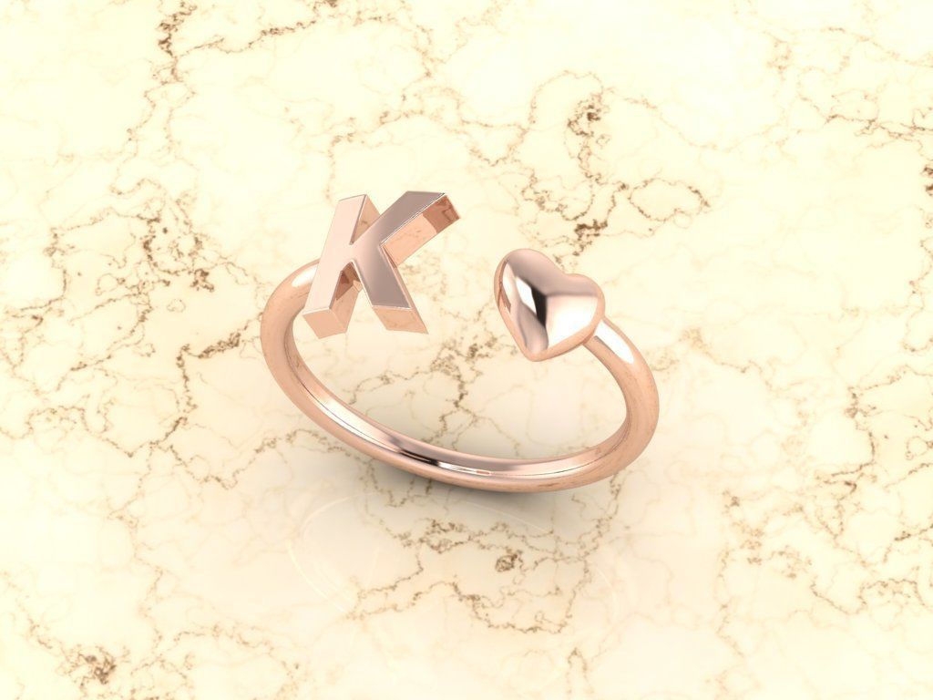 Alphabet Jewelry with Heart Ring K 3D print model_4