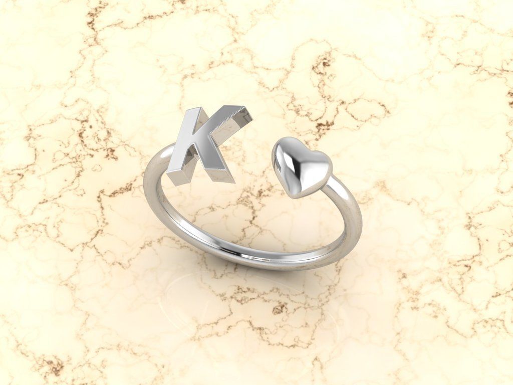 Alphabet Jewelry with Heart Ring K 3D print model_8