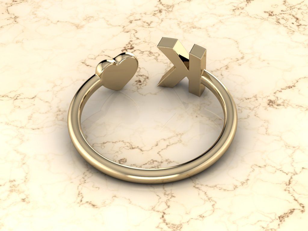 Alphabet Jewelry with Heart Ring K 3D print model_12