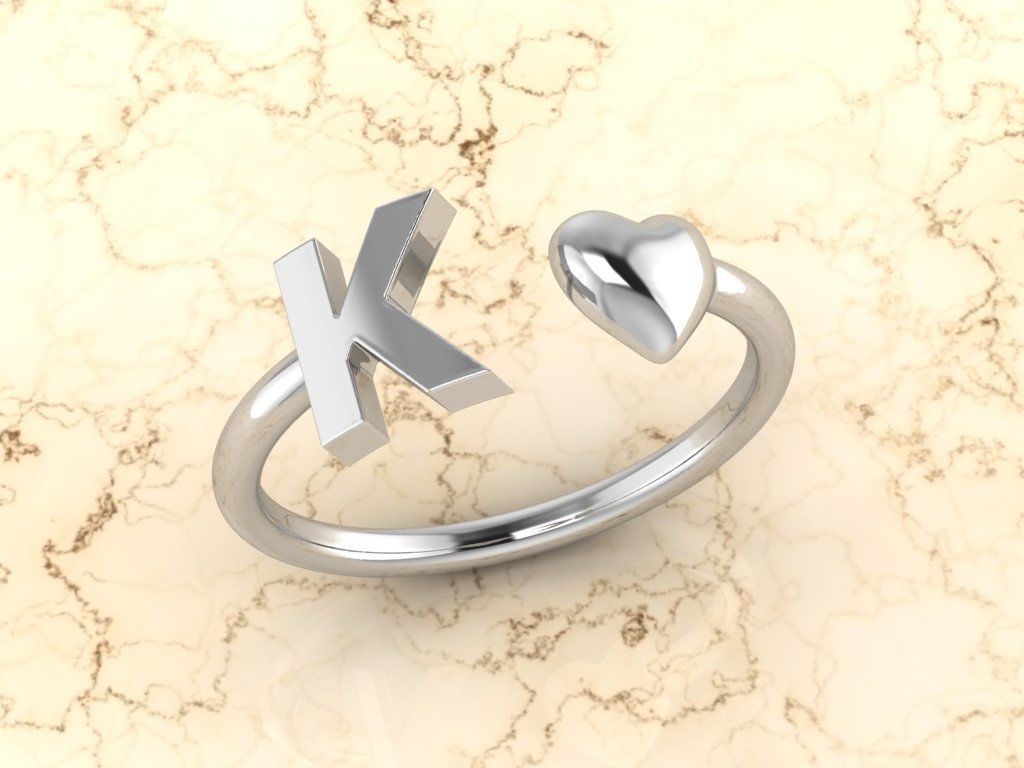 Alphabet Jewelry with Heart Ring K 3D print model_7