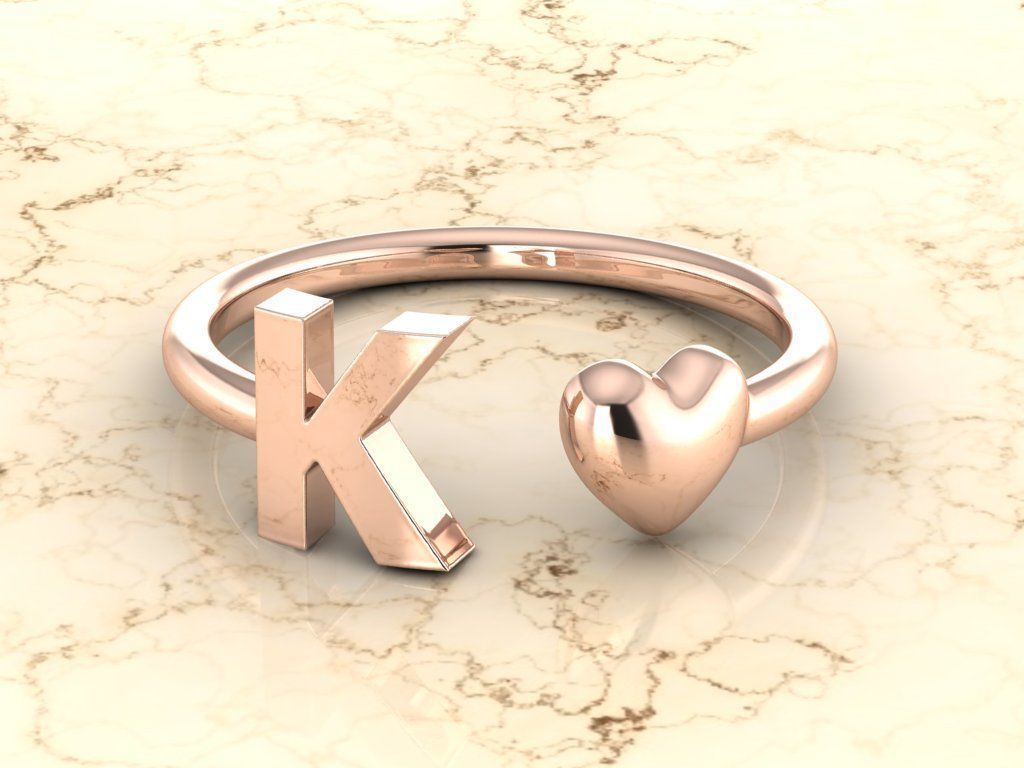 Alphabet Jewelry with Heart Ring K 3D print model_2