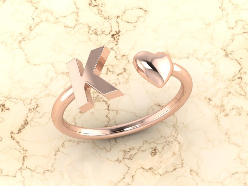 Alphabet Jewelry with Heart Ring K 3D print model_3