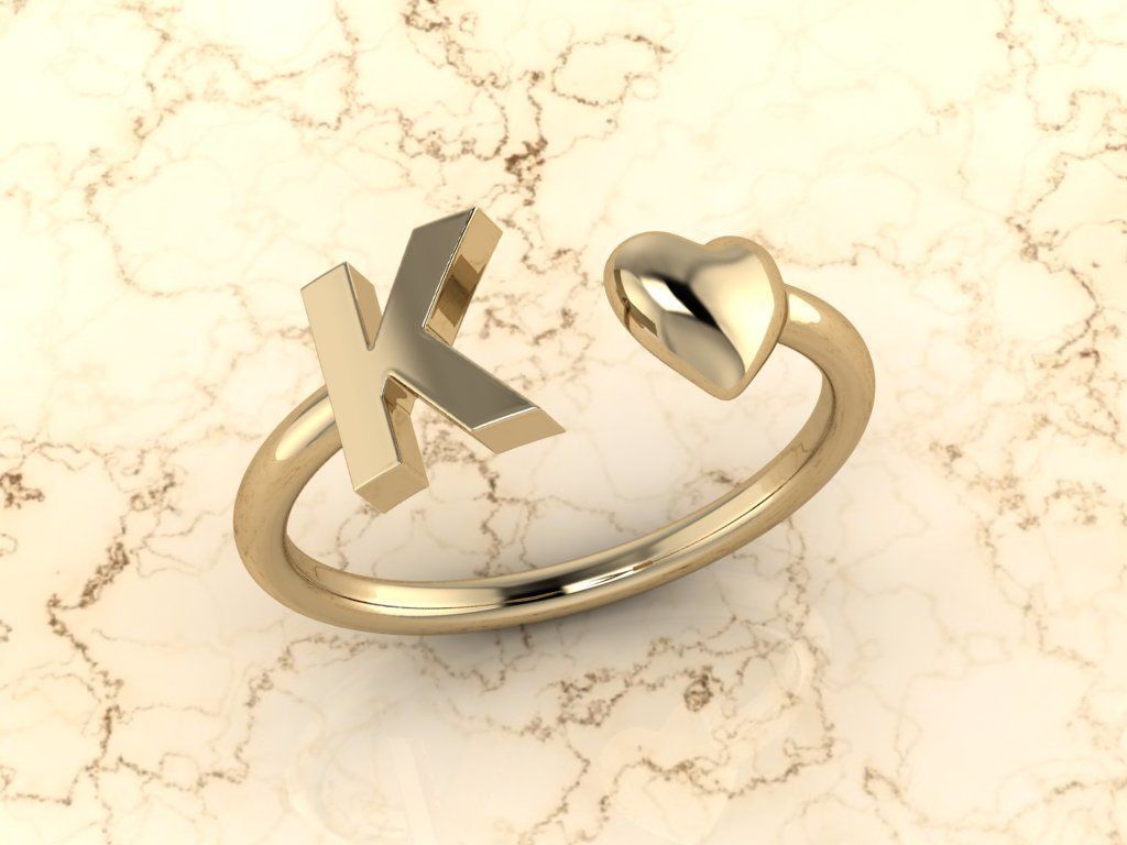 Alphabet Jewelry with Heart Ring K 3D print model_10